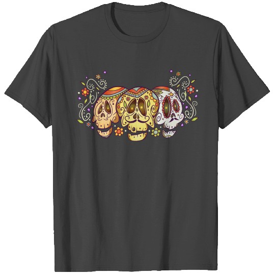 Cool Sugar Skull - Three Decorated - Gravestone T Shirts