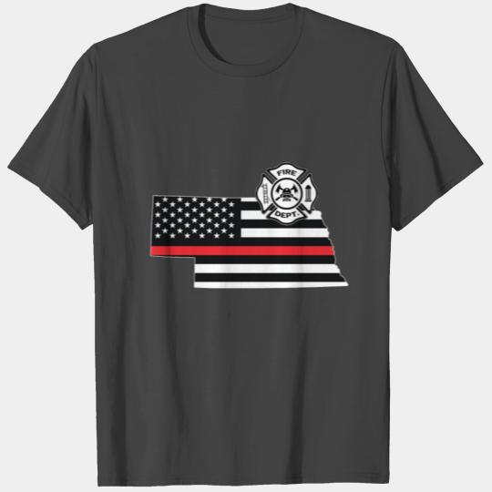 Nebraska Firefighter Shield Thin Red Line Flag T Shirts
