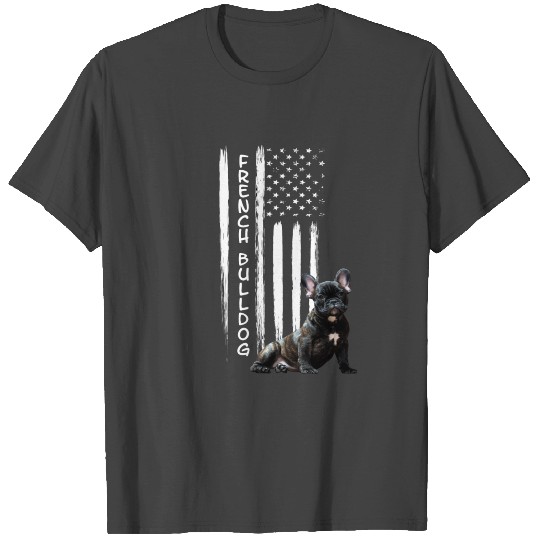 French Bulldog Dog with USA America Flag T Shirts