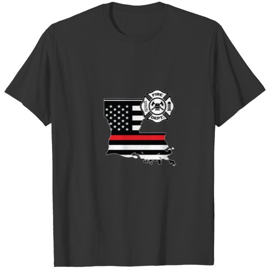 Louisiana Firefighter Shield Thin Red Line Flag T Shirts