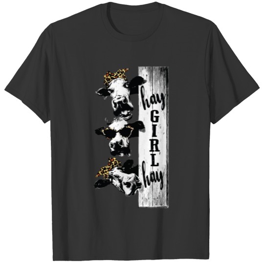 hay girl hay cow black white T Shirts cow