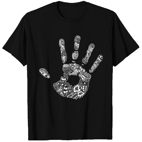 hand handprint white ornaments psychedelic gift T Shirts