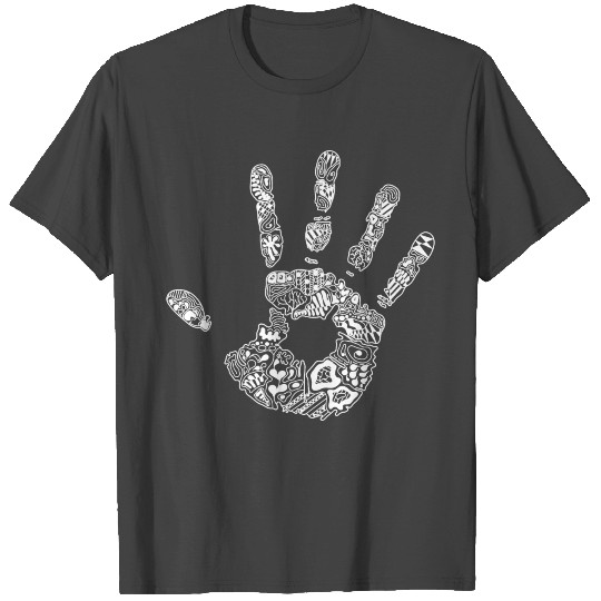 hand handprint white ornaments psychedelic gift T Shirts