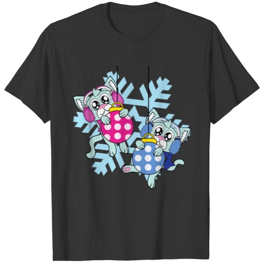 Snowflakes Christmas Tree Ball Ornaments Cat Snow T Shirts