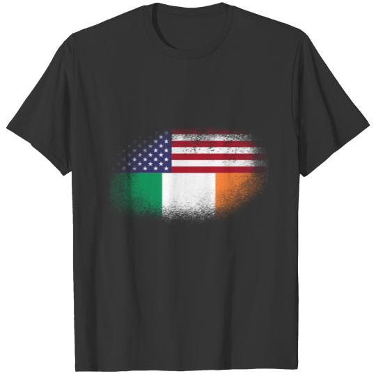 Distressed Half America Half Ireland Flag Mix T-shirt