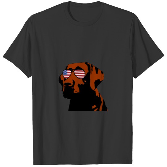 Orange Labrador in Sunglasses Dog With USA Flag T Shirts