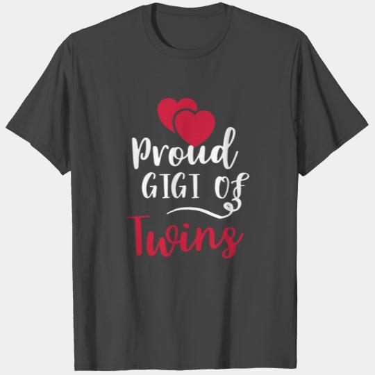 Proud Gigi Of Twins T Shirts Cute Grandma Hearts