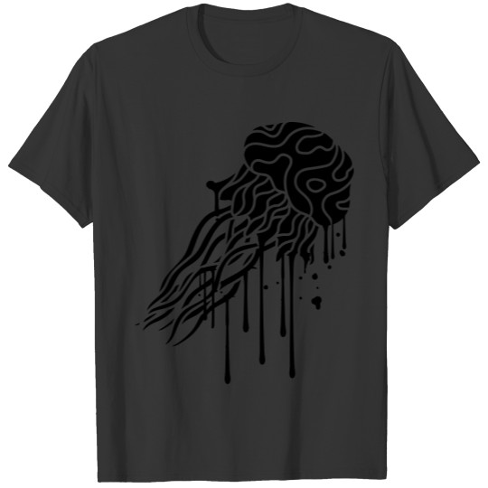 graffiti drop spray stamp jellyfish swimming under T-shirt