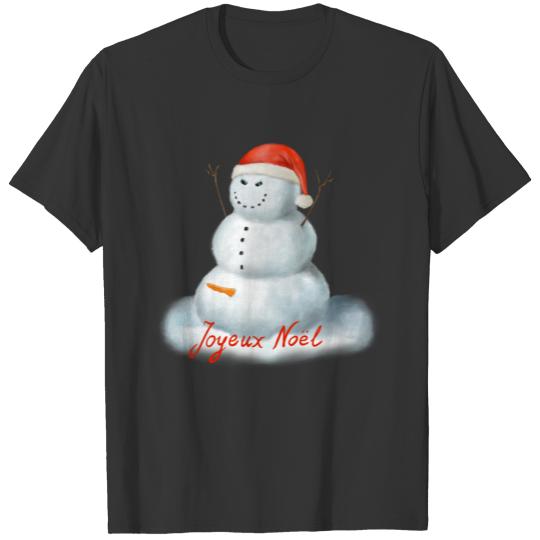 Evil Horny Snowman Santa Hat Joyeux Noel T-shirt