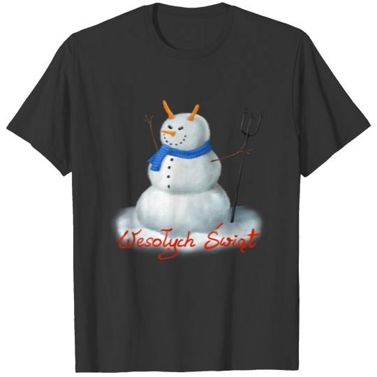 Devil Snowman Scarf Horns Wesolych Swiat T-shirt