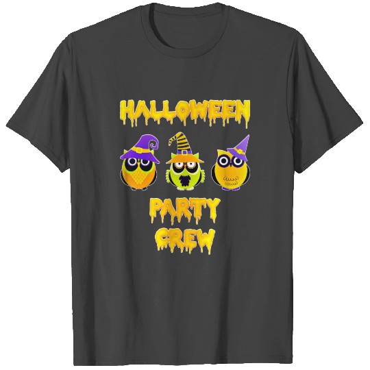 Halloween Party Crew Owls yellow orange T Shirts