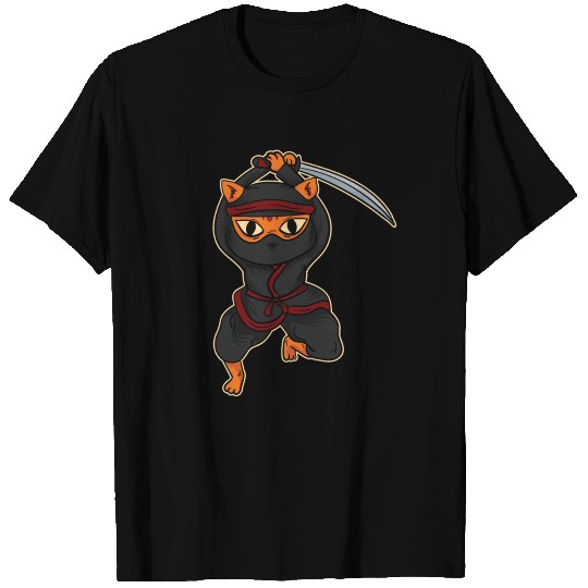 Ninja Cat Japanese Katana Sword Gift T Shirts