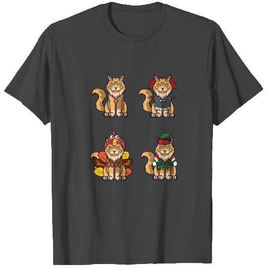 Maine Coon Thanksgiving Halloween Christmas Greeti T Shirts