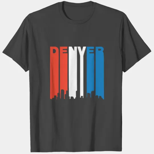 Vintage Retro 1970s Style Red White And Blue Denve T Shirts