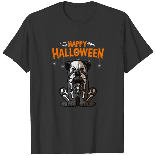 Happy Halloween Bulldog Skeleton Dog Costume T-Shi T Shirts
