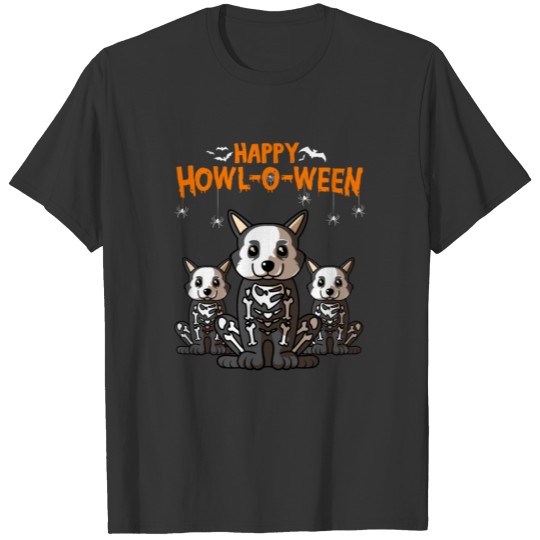 Happy Howl-o-ween Welsh Corgi Skeleton Dog Costume T Shirts