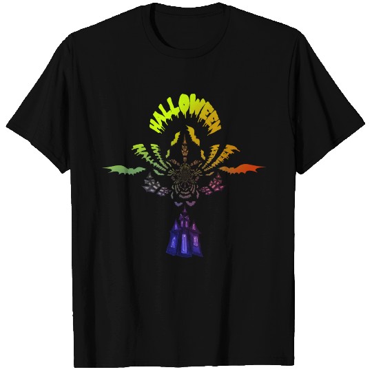 Halloween scary castle bat colorful T Shirts