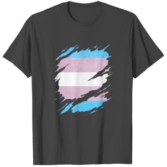 Transgender Pride Flag Ripped Reveal T Shirts