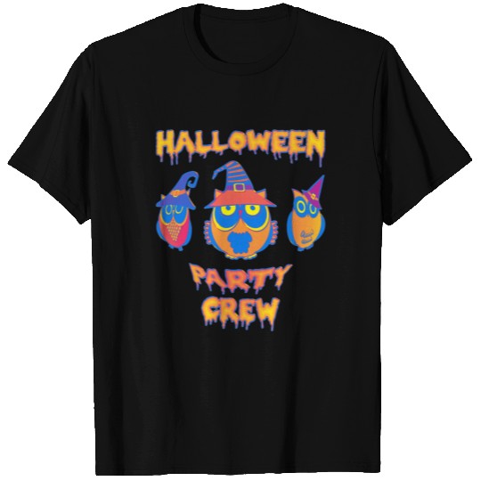 Halloween Party Crew Owls yellow orange T Shirts