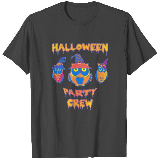 Halloween Party Crew Owls yellow orange T Shirts