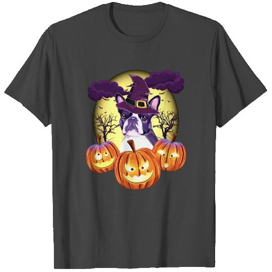 Boston Terrier Halloween pumkins sad cat scare dem T Shirts