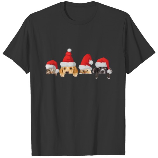 dog and Kittens With Santa Hats Shirt T-shirt