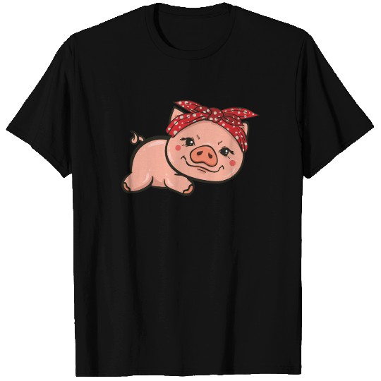 Pig Piggy Hog Piglet Cute Red Bandana Gift T Shirts