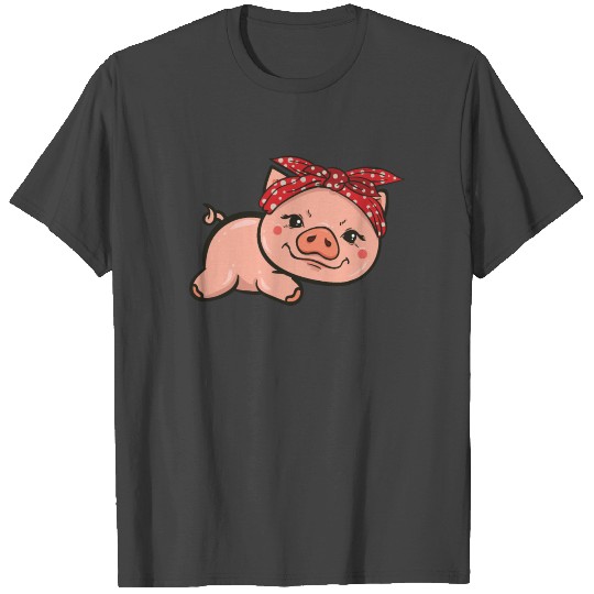 Pig Piggy Hog Piglet Cute Red Bandana Gift T Shirts