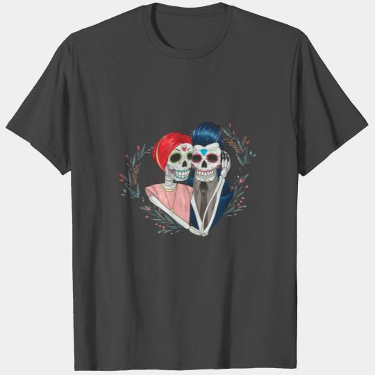 Dia De Los Muertos Couple Dead Sugar Skull Bride and Groom Wedding T Shirts