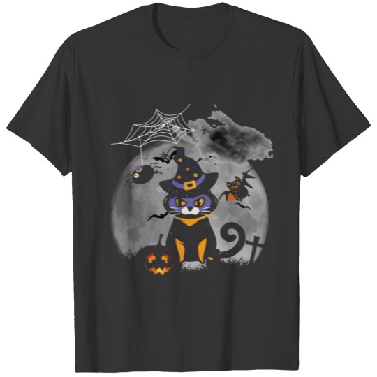 Happy Halloween Black Cat In Moon Funny T Shirts