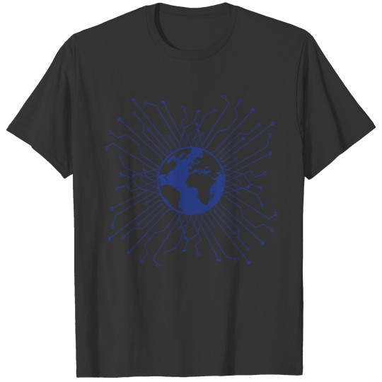 blue earth planet world circle round logo circuit T Shirts