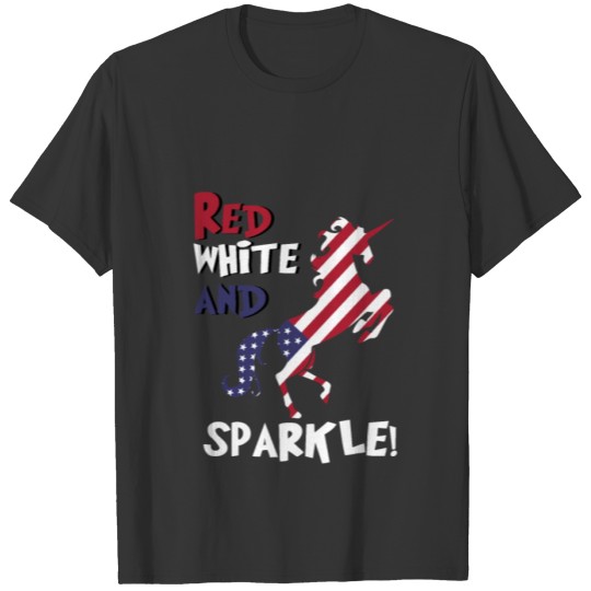 Unicorn Sparkle American Flag Patriotic Red White T-shirt