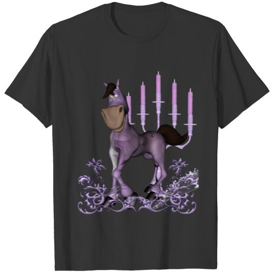 Funny cartoon horse with candle light T-shirt