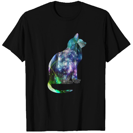 Space cat universe nebula galaxy silhouette T Shirts