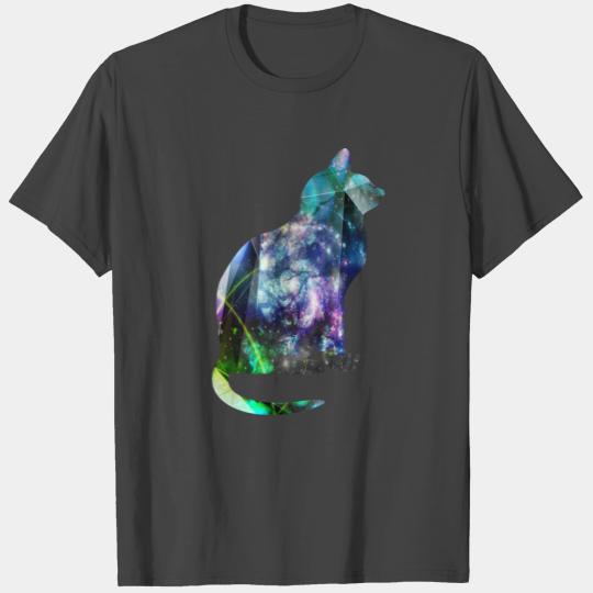 Space cat universe nebula galaxy silhouette T Shirts
