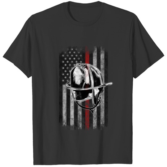 Firefighter helmet American Flag Thin Red Line T-shirt