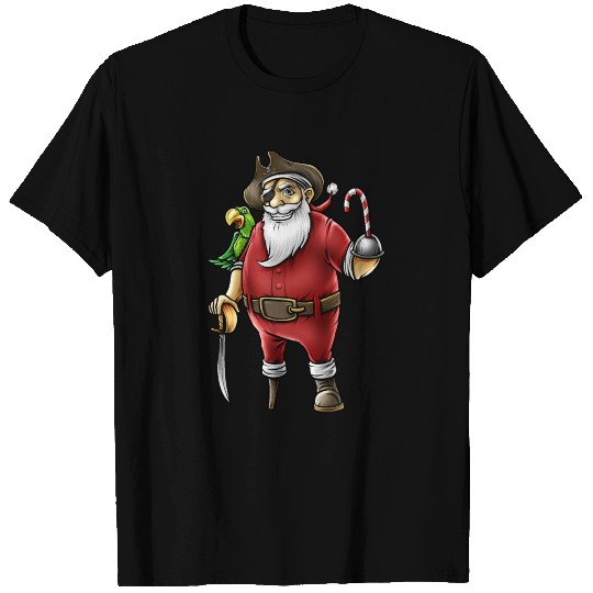Santa Pirate Funny Christmas Candy Cane Hook Hand T Shirts