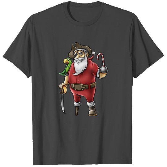 Santa Pirate Funny Christmas Candy Cane Hook Hand T Shirts