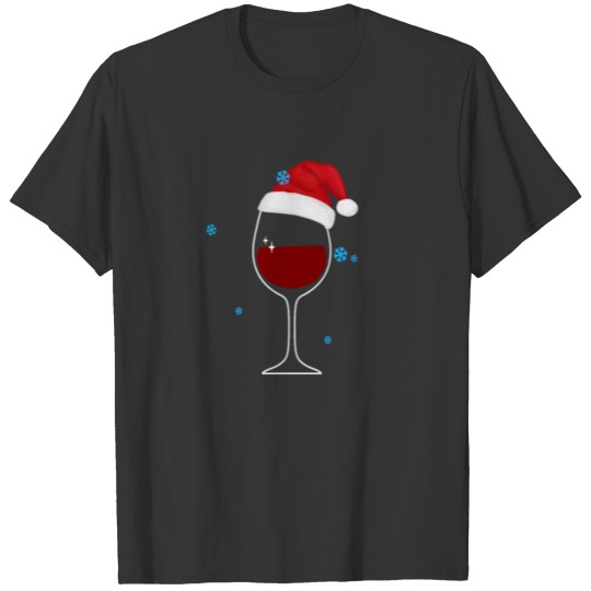 Christmas Wine T Shirts Glass of Red Wine Santa Hat