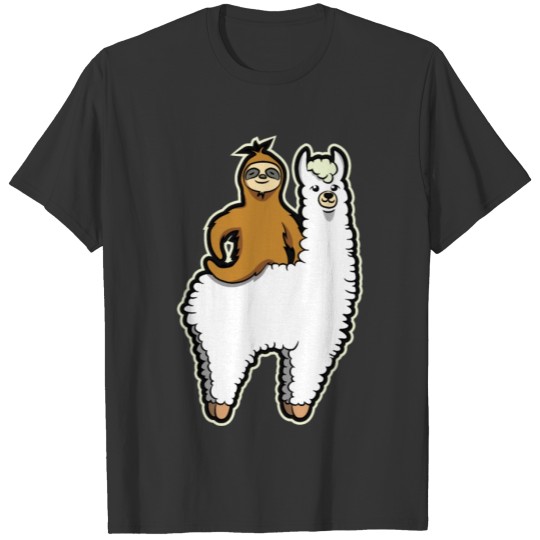 Funny Sloth Riding Llama Lover Girl Gift Present T Shirts