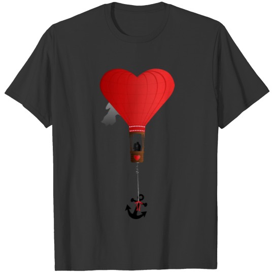 red heart balloon with loving couple & black ancho T Shirts