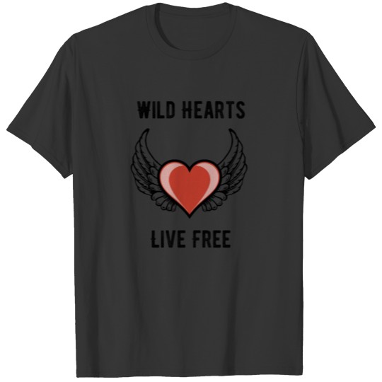 Wild Hearts Live Free Biker Retro Winged Heart T-shirt