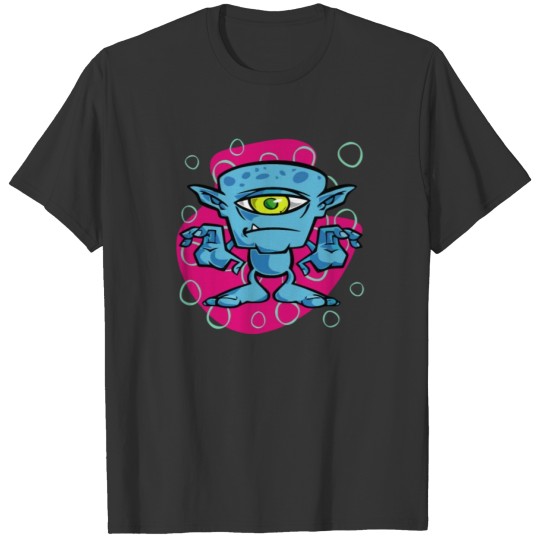 One Eyed Space Monster Funny Cartoon T-shirt