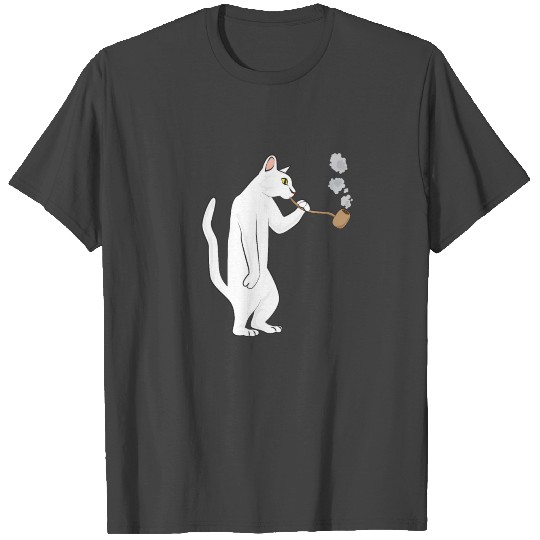 Cat smoking a Pipe Design Funny Kitty T Shirts