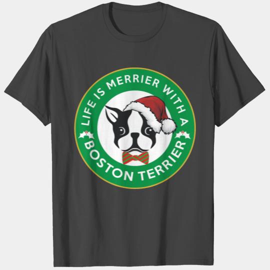 Life is Merrier with a Boston Terrier - Christmas T Shirts