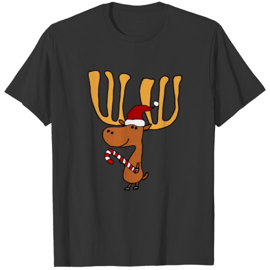 Funny Moose In Santa Hat Christmas T-shirt