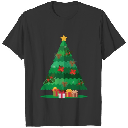Christmas Tree With Gift Boxes On The Foot Cartoon T-shirt