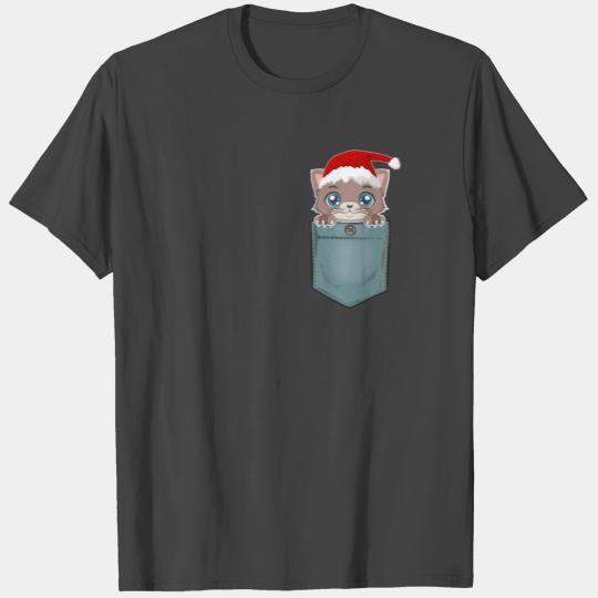 Cute Kitten Christmas T Shirts Funny Pocket Cat Kitty