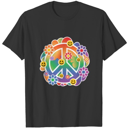 Happy Face Peace Sign - Smile Flowers Retro Gift T Shirts