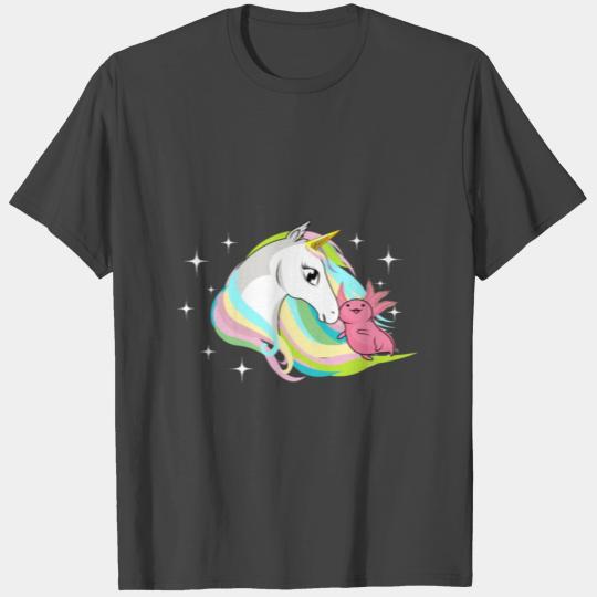 Axolotl Salamander With Pretty Unicorn T Shirts